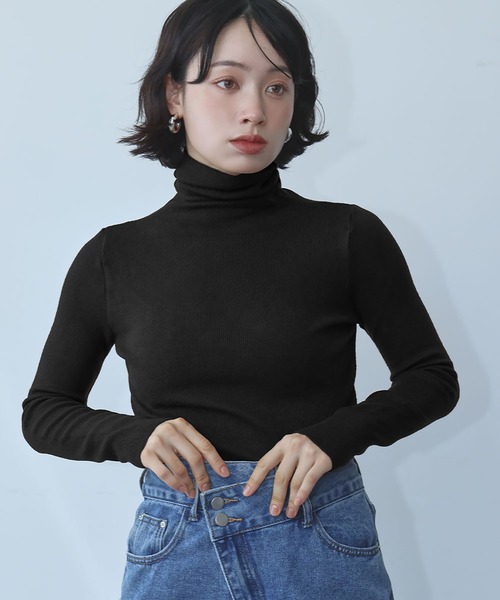 Ampirula(アンピルーラ)の「ニット 長袖 リブニット トップス ハイネック プルオーバー 秋 冬(ニット/セーター・レディース・パープル/ホワイト/ブラウン/グリーン/ピンク/アイボリー/ブラック/グレー/ブルー・FREE)」の4枚目の写真