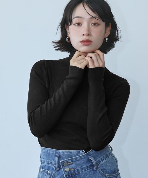 Ampirula(アンピルーラ)の「ニット 長袖 リブニット トップス ハイネック プルオーバー 秋 冬(ニット/セーター・レディース・パープル/ホワイト/ブラウン/グリーン/ピンク/アイボリー/ブラック/グレー/ブルー・FREE)」の14枚目の写真