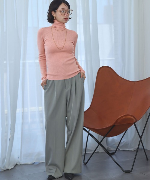 Ampirula(アンピルーラ)の「ニット 長袖 リブニット トップス ハイネック プルオーバー 秋 冬(ニット/セーター・レディース・パープル/ホワイト/ブラウン/グリーン/ピンク/アイボリー/ブラック/グレー/ブルー・FREE)」の17枚目の写真