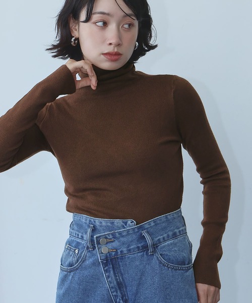 Ampirula(アンピルーラ)の「ニット 長袖 リブニット トップス ハイネック プルオーバー 秋 冬(ニット/セーター・レディース・パープル/ホワイト/ブラウン/グリーン/ピンク/アイボリー/ブラック/グレー/ブルー・FREE)」の22枚目の写真