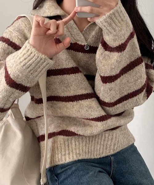 Teem Store(チームストア)の「【再入荷】襟付きボーダーショートニットポロ(ニット/セーター・レディース・レッド/グリーン/ブルー・F)」の20枚目の写真