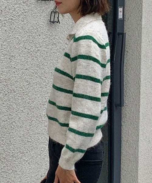 Teem Store(チームストア)の「【再入荷】襟付きボーダーショートニットポロ(ニット/セーター・レディース・レッド/グリーン/ブルー・F)」の21枚目の写真