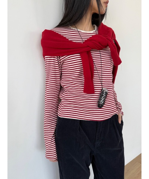 Didot.showroom（ディドット ショールーム）の「マルチカラーボーダーロンT（Tシャツ/カットソー・レディース・レッド/グレー/ブラック/オリーブ/アイボリー・FREE）」の5枚目の写真