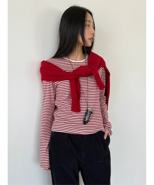 Didot.showroom（ディドット ショールーム）の「マルチカラーボーダーロンT（Tシャツ/カットソー・レディース・レッド/グレー/ブラック/オリーブ/アイボリー・FREE）」の13枚目の写真