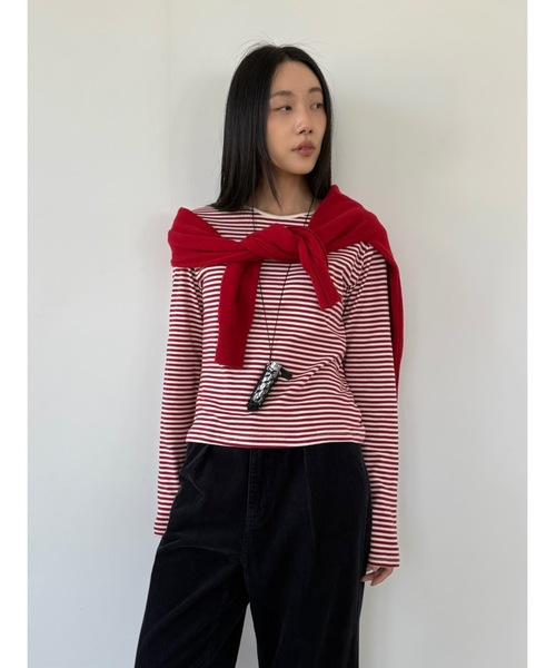 Didot.showroom（ディドット ショールーム）の「マルチカラーボーダーロンT（Tシャツ/カットソー・レディース・レッド/グレー/ブラック/オリーブ/アイボリー・FREE）」の14枚目の写真