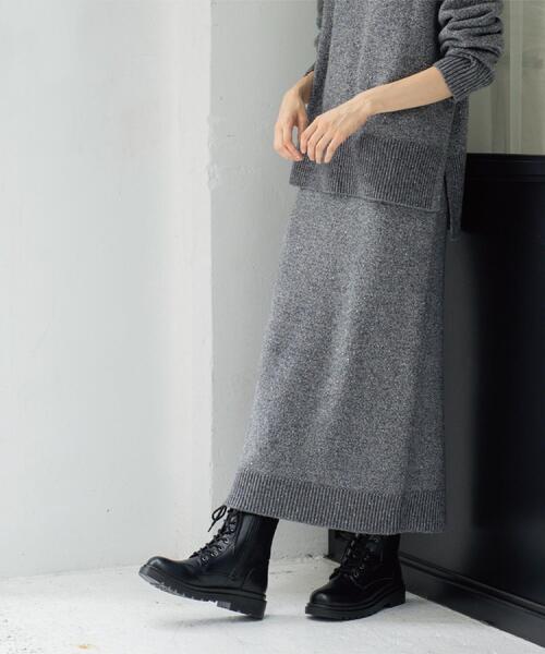 OPAQUE.CLIP（オペークドットクリップ）の「ラメスパンコールナロースカート/セットアップ対応可【洗濯機OK】（スカート・レディース・ブルーグリーン/チャコール/ベージュ系5/グレー系4・38/36/40/42）」の9枚目の写真