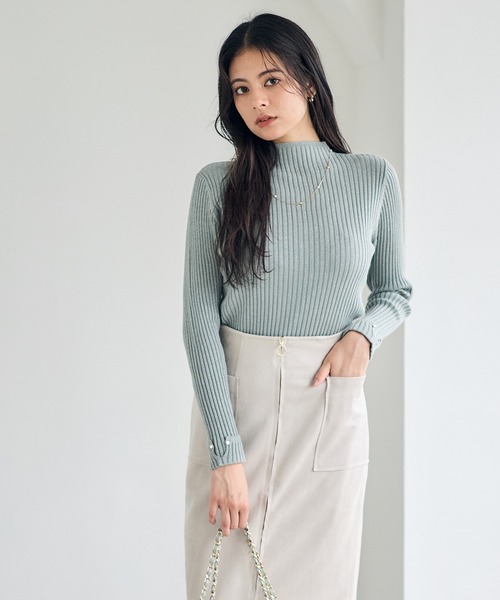 12Twelve Agenda（トゥエルブ　アジェンダ）の「ハイネックラメリブニットプルオーバー（ニット/セーター・レディース・ブラウン/ライトグレー/ミント/オフホワイト・M）」の6枚目の写真