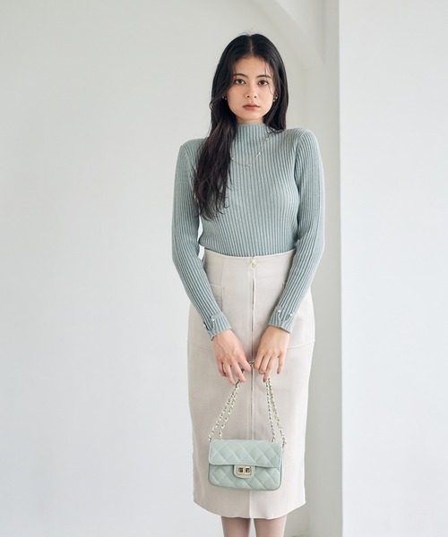 12Twelve Agenda（トゥエルブ　アジェンダ）の「ハイネックラメリブニットプルオーバー（ニット/セーター・レディース・ブラウン/ライトグレー/ミント/オフホワイト・M）」の7枚目の写真