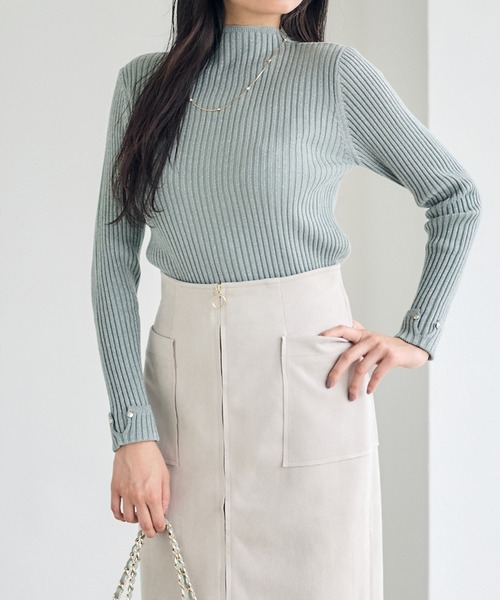 12Twelve Agenda（トゥエルブ　アジェンダ）の「ハイネックラメリブニットプルオーバー（ニット/セーター・レディース・ブラウン/ライトグレー/ミント/オフホワイト・M）」の5枚目の写真