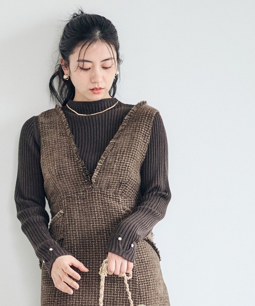 12Twelve Agenda（トゥエルブ　アジェンダ）の「ハイネックラメリブニットプルオーバー（ニット/セーター・レディース・ブラウン/ライトグレー/ミント/オフホワイト・M）」の19枚目の写真