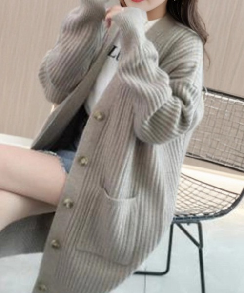 cammie(キャミー)の「リブ畦編みニットカーディガン(カーディガン/ボレロ・レディース・アイボリー/ブラック/グレー・F)」の3枚目の写真