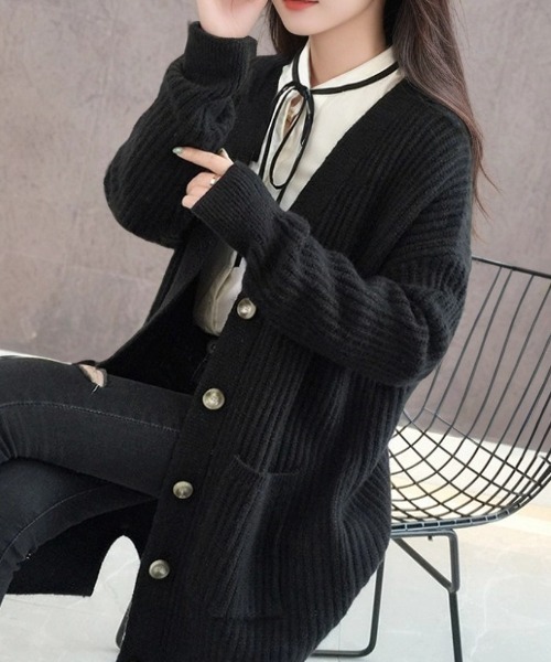 cammie(キャミー)の「リブ畦編みニットカーディガン(カーディガン/ボレロ・レディース・アイボリー/ブラック/グレー・F)」の10枚目の写真
