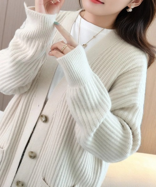 cammie(キャミー)の「リブ畦編みニットカーディガン(カーディガン/ボレロ・レディース・アイボリー/ブラック/グレー・F)」の4枚目の写真