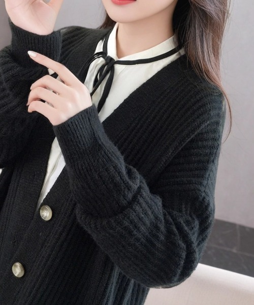 cammie(キャミー)の「リブ畦編みニットカーディガン(カーディガン/ボレロ・レディース・アイボリー/ブラック/グレー・F)」の9枚目の写真