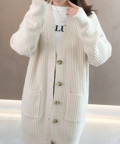 cammie(キャミー)の「リブ畦編みニットカーディガン(カーディガン/ボレロ・レディース・アイボリー/ブラック/グレー・F)」の5枚目の写真