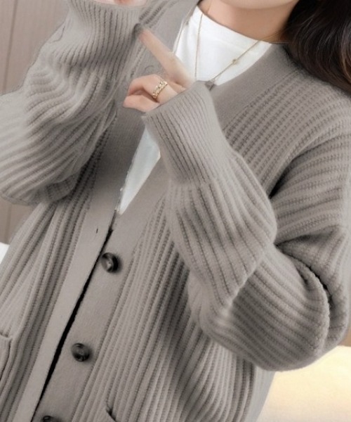 cammie(キャミー)の「リブ畦編みニットカーディガン(カーディガン/ボレロ・レディース・アイボリー/ブラック/グレー・F)」の13枚目の写真