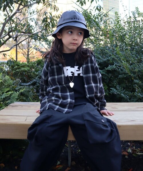 CIAOPANIC TYPY（チャオパニックティピー）の「【KIDS】【ジュニアサイズあり】裾断ち切り微起毛チェックフードシャツ（シャツ/ブラウス・キッズ・ブラック/ブラウン・XX-LARGE/X-LARGE/LARGE/MEDIUM/SMALL）」の7枚目の写真