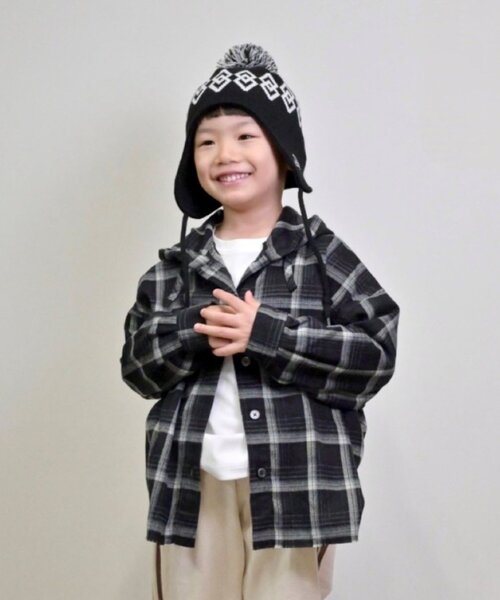 CIAOPANIC TYPY（チャオパニックティピー）の「【KIDS】【ジュニアサイズあり】裾断ち切り微起毛チェックフードシャツ（シャツ/ブラウス・キッズ・ブラック/ブラウン・XX-LARGE/X-LARGE/LARGE/MEDIUM/SMALL）」の10枚目の写真
