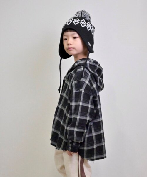 CIAOPANIC TYPY（チャオパニックティピー）の「【KIDS】【ジュニアサイズあり】裾断ち切り微起毛チェックフードシャツ（シャツ/ブラウス・キッズ・ブラック/ブラウン・XX-LARGE/X-LARGE/LARGE/MEDIUM/SMALL）」の11枚目の写真