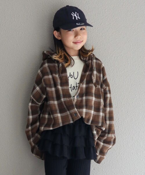 CIAOPANIC TYPY（チャオパニックティピー）の「【KIDS】【ジュニアサイズあり】裾断ち切り微起毛チェックフードシャツ（シャツ/ブラウス・キッズ・ブラック/ブラウン・XX-LARGE/X-LARGE/LARGE/MEDIUM/SMALL）」の13枚目の写真