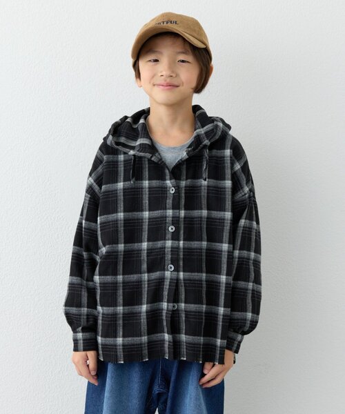 CIAOPANIC TYPY（チャオパニックティピー）の「【KIDS】【ジュニアサイズあり】裾断ち切り微起毛チェックフードシャツ（シャツ/ブラウス・キッズ・ブラック/ブラウン・XX-LARGE/X-LARGE/LARGE/MEDIUM/SMALL）」の19枚目の写真