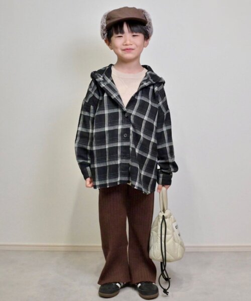 CIAOPANIC TYPY（チャオパニックティピー）の「【KIDS】【ジュニアサイズあり】裾断ち切り微起毛チェックフードシャツ（シャツ/ブラウス・キッズ・ブラック/ブラウン・XX-LARGE/X-LARGE/LARGE/MEDIUM/SMALL）」の21枚目の写真