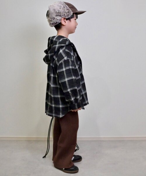 CIAOPANIC TYPY（チャオパニックティピー）の「【KIDS】【ジュニアサイズあり】裾断ち切り微起毛チェックフードシャツ（シャツ/ブラウス・キッズ・ブラック/ブラウン・XX-LARGE/X-LARGE/LARGE/MEDIUM/SMALL）」の22枚目の写真
