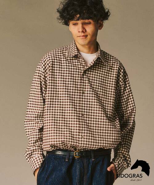 417 EDIFICE(フォーワンセブンエディフィス)の「【SIDOGRAS / シドグラス】LE JAPON Akita フランネルシャツ(シャツ/ブラウス・メンズ・アイボリー/チョコ/ブラウン系その他/ブラウン/ウッド/ブルー系その他・SMALL/MEDIUM/LARGE)」の4枚目の写真