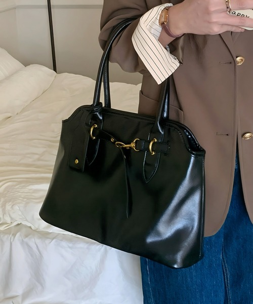 yuue' ( wear )(ユーイ)の「ロングハンドルビッグトートバッグ/通勤通学/オフィス/A4サイズ対応(ショルダーバッグ・レディース・ブラウン/ブラック・FREE)」の1枚目の写真