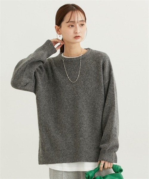 nissen(ニッセン)の「ふわふわメランジ裾リブゆるサイズニット(ニット/セーター・レディース・モカ/イエロー系/チャコールグレー/杢グレー・M/L/LL)」の5枚目の写真