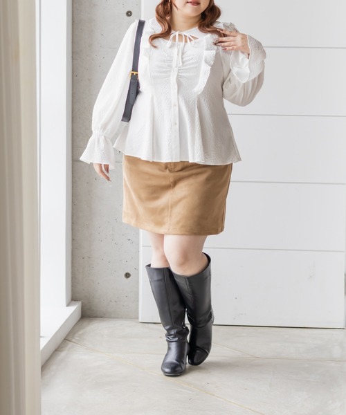 CLETTE（クレット）の「CLETTEオリジナルデコルテリボンフリルブラウス（シャツ/ブラウス・レディース・ラベンダー/ブラック/オフホワイト・LL/3L/4L）」の8枚目の写真