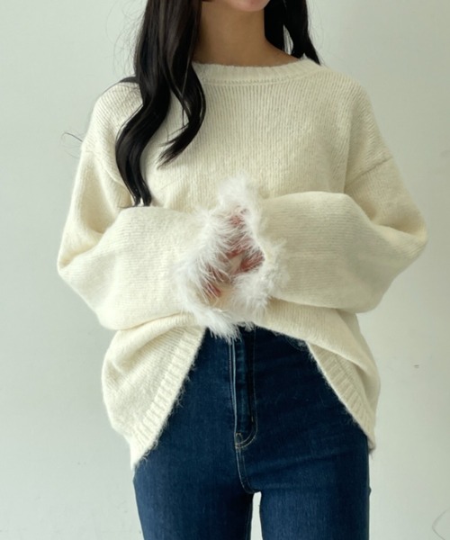 tolene(トレネ)の「きれいめ 袖口フェイクファー使いニットトップス+ニットスカート 上下セットアップ(セットアップ・レディース・チャコールグレー/ホワイト・FREE)」の22枚目の写真