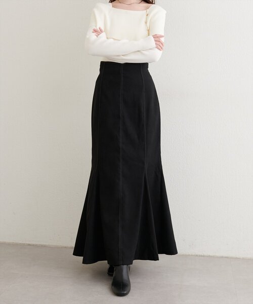 natural couture(ナチュラルクチュール)の「【WEB限定】ハートウエスト起毛マーメイドスカート(スカート・レディース・ブラック/グレイッシュベージュ/ブラウン・SMALL/FREE)」の2枚目の写真