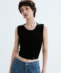 BACK SLIT STRING KNIT SLEEVELESS_BLACK