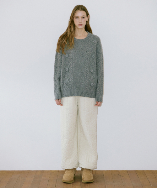 SINOON（シヌーン）の「Flower Mix Fisher Pullover Kint (Melange Grey)（ニット/セーター・レディース・グレー・FREE）」の2枚目の写真