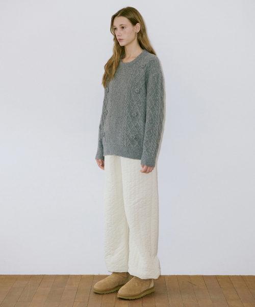 SINOON（シヌーン）の「Flower Mix Fisher Pullover Kint (Melange Grey)（ニット/セーター・レディース・グレー・FREE）」の3枚目の写真