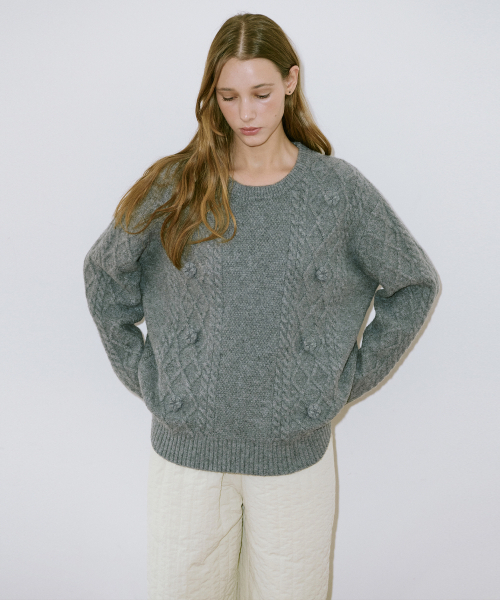 SINOON（シヌーン）の「Flower Mix Fisher Pullover Kint (Melange Grey)（ニット/セーター・レディース・グレー・FREE）」の4枚目の写真