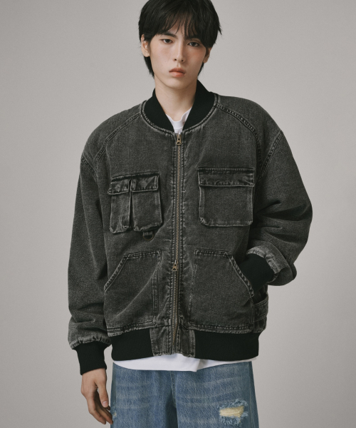 Verdnt（バーダント）の「ボアフリースデニム春ボンバージャケット[グレー]（デニムジャケット・メンズ・その他・MEDIUM/LARGE/SMALL）」の3枚目の写真