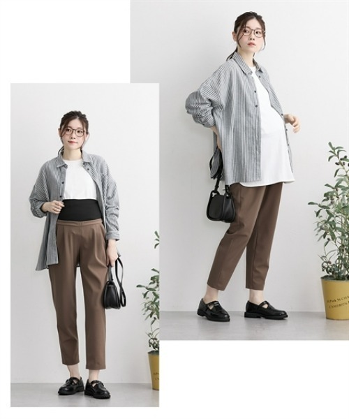 QUNTSTYLE(キュントスタイル)の「【販売終了】【マタニティウェア】キチンと見え らくちんタックパンツ(産前・産後)(マタニティウェア/グッズ・レディース・ブラック/モカ・M/L/LL)」の4枚目の写真