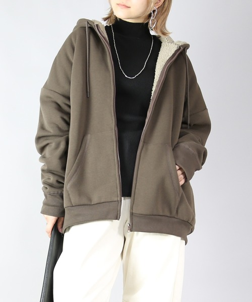 and it_（アンドイット）の「史上最強のあったか裏ボアスウェットジップパーカー（パーカー・レディース・ブラウン/ブラック/杢グレー・FREE）」の3枚目の写真