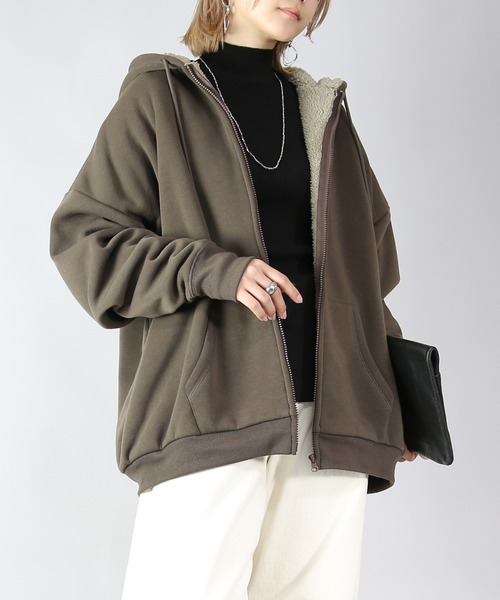 and it_（アンドイット）の「史上最強のあったか裏ボアスウェットジップパーカー（パーカー・レディース・ブラウン/ブラック/杢グレー・FREE）」の7枚目の写真