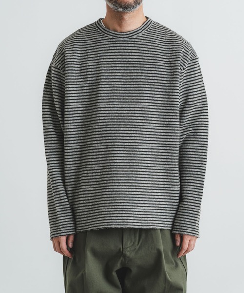 quadro（クオドロ）の「リサイクルウール接結ボーダークルーネックプルオーバー（Tシャツ/カットソー・メンズ・ネイビー/カーキ/ブルー・MEDIUM/LARGE）」の12枚目の写真