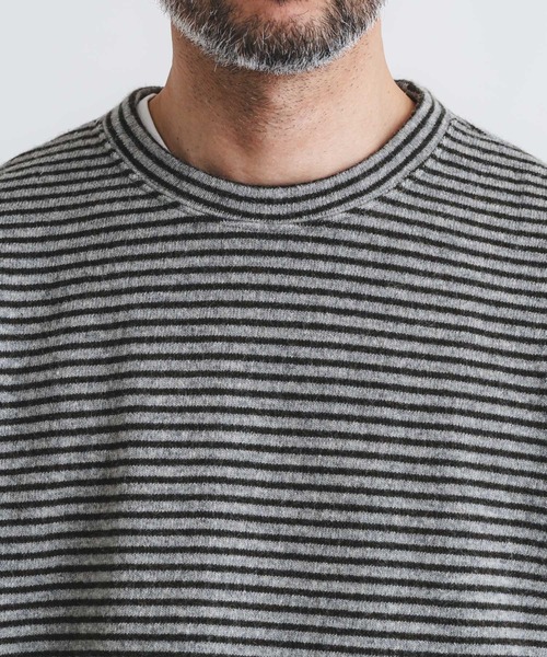 quadro（クオドロ）の「リサイクルウール接結ボーダークルーネックプルオーバー（Tシャツ/カットソー・メンズ・ネイビー/カーキ/ブルー・MEDIUM/LARGE）」の8枚目の写真