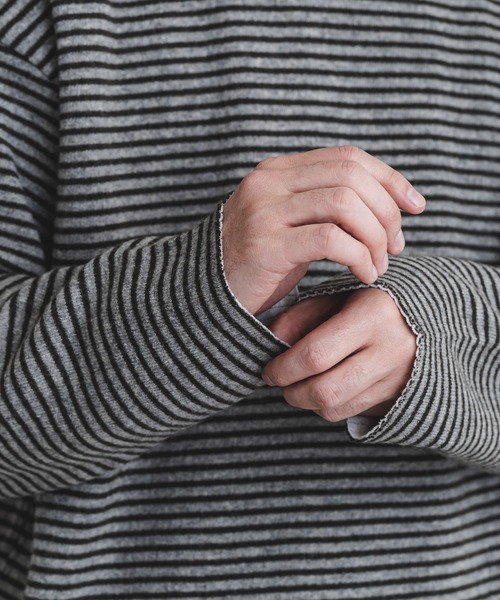 quadro（クオドロ）の「リサイクルウール接結ボーダークルーネックプルオーバー（Tシャツ/カットソー・メンズ・ネイビー/カーキ/ブルー・MEDIUM/LARGE）」の9枚目の写真