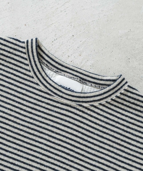 quadro（クオドロ）の「リサイクルウール接結ボーダークルーネックプルオーバー（Tシャツ/カットソー・メンズ・ネイビー/カーキ/ブルー・MEDIUM/LARGE）」の19枚目の写真