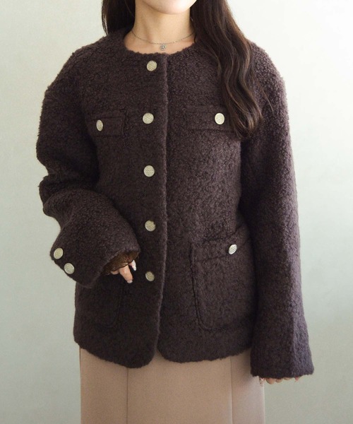 MISCH MASCH(ミッシュマッシュ)の「一部店舗限定アイテム ボアノーカラージャケット(ノーカラージャケット・レディース・アイボリー/ブラウン・フリ-)」の2枚目の写真
