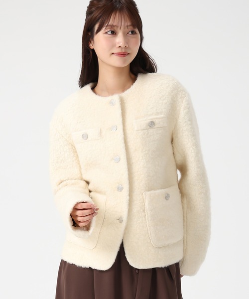 MISCH MASCH(ミッシュマッシュ)の「一部店舗限定アイテム ボアノーカラージャケット(ノーカラージャケット・レディース・アイボリー/ブラウン・フリ-)」の3枚目の写真