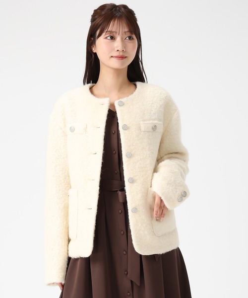MISCH MASCH(ミッシュマッシュ)の「一部店舗限定アイテム ボアノーカラージャケット(ノーカラージャケット・レディース・アイボリー/ブラウン・フリ-)」の5枚目の写真
