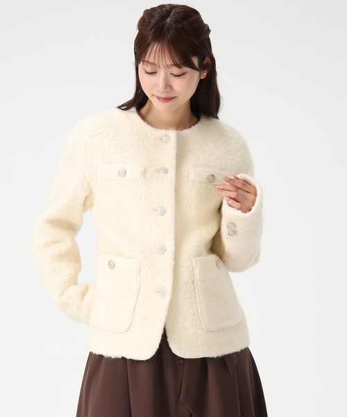 MISCH MASCH(ミッシュマッシュ)の「一部店舗限定アイテム ボアノーカラージャケット(ノーカラージャケット・レディース・アイボリー/ブラウン・フリ-)」の4枚目の写真