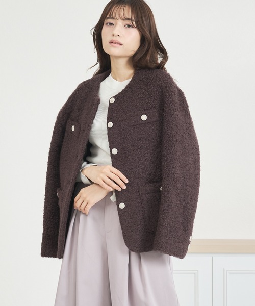 MISCH MASCH(ミッシュマッシュ)の「一部店舗限定アイテム ボアノーカラージャケット(ノーカラージャケット・レディース・アイボリー/ブラウン・フリ-)」の17枚目の写真